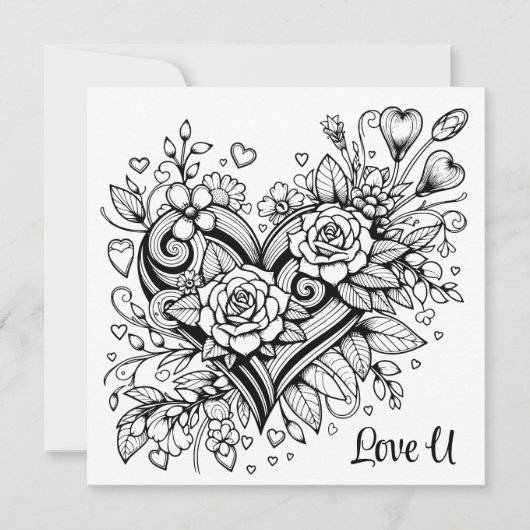 ハートかわいらしと花があなたを愛する | カラーリングページ (正面)