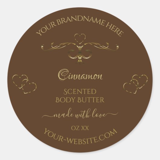 ハートかわいらし茶色の装飾金ゴールドのスクロール作業 ラウンドシール (正面)