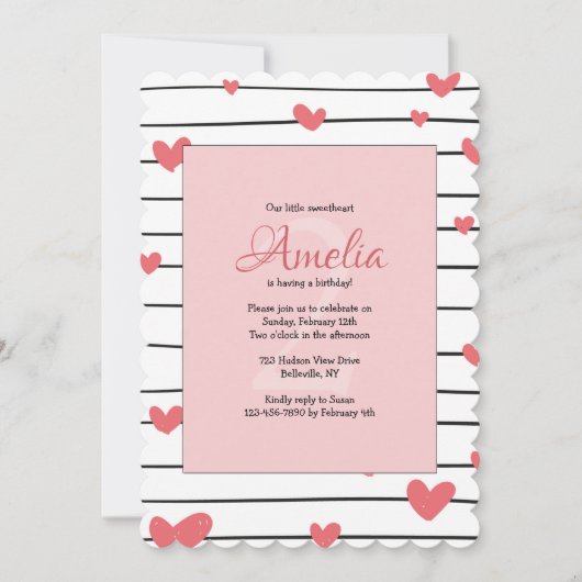 ハートがいっぱいのお誕生日招待状 招待状 (正面)