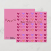ハートがいっぱいのカラフルなバレンタインデー シーズンカード (正面/裏面)