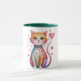 ハートがいっぱいの愛らしい子猫 マグカップ