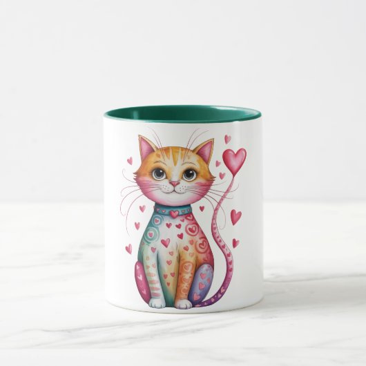ハートがいっぱいの愛らしい子猫 マグカップ (中央)