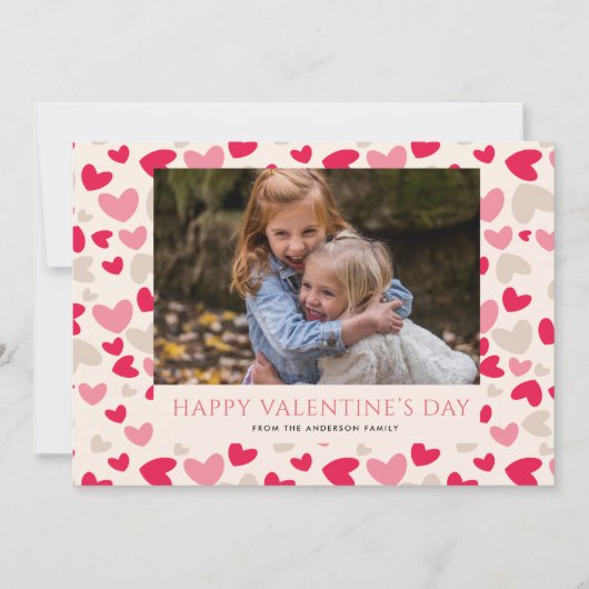 ハートがいっぱい バレンタインデーの写真カード (正面)