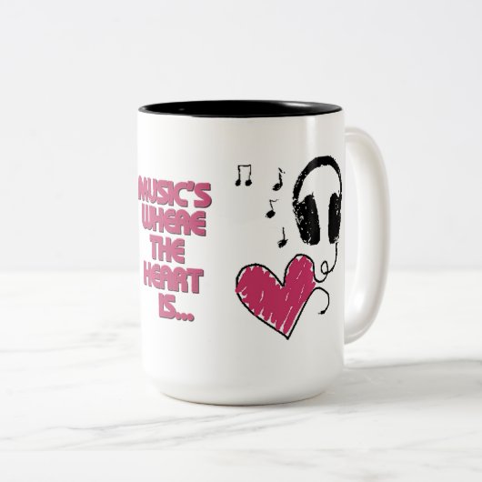 ハートがハートのヘッドホーンのマグであるところ音楽 ツートーンマグカップ (正面右)