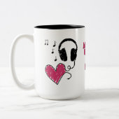 ハートがハートのヘッドホーンのマグであるところ音楽 ツートーンマグカップ (左)