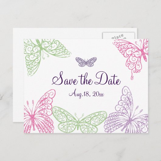 ハートがフラッタ日付を保存 案内ポストカード (正面/裏面)