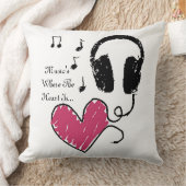 ハートがヘッドホーンの装飾用クッションであるところ音楽 クッション (ブランケット)