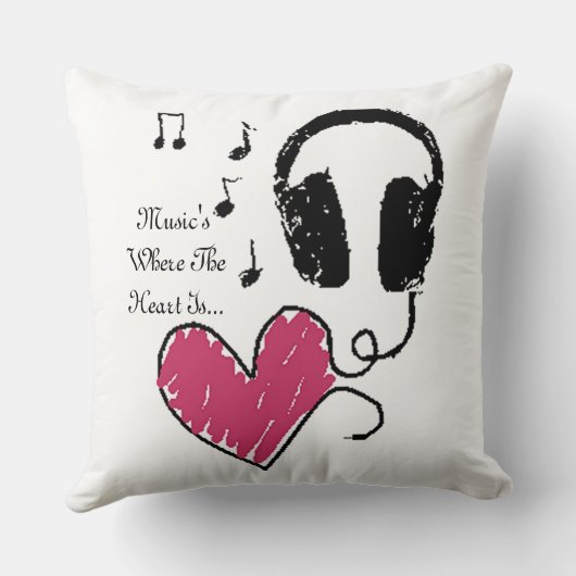 ハートがヘッドホーンの装飾用クッションであるところ音楽 クッション (裏面)