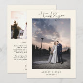 ハートが付いたシンプルなスクリプトの結婚式写真 サンキューカード (正面/裏面)