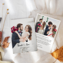 ハートが付いたミニマリストモダンスクリプトの結婚式写真 サンキューカード