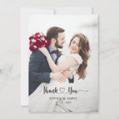 ハートが付いたミニマリストモダンスクリプトの結婚式写真 サンキューカード (正面)