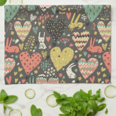 ハートが付いているかわいい愛バニーパターン キッチンタオル (折り畳み)