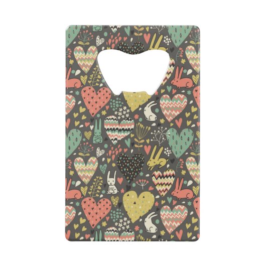 ハートが付いているかわいい愛バニーパターン クレジットカード栓抜き (正面)