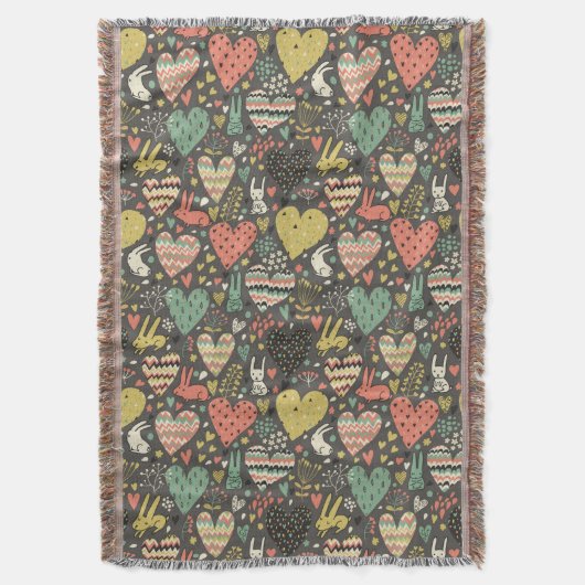 ハートが付いているかわいい愛バニーパターン スローブランケット (正面縦)