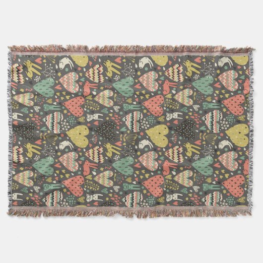 ハートが付いているかわいい愛バニーパターン スローブランケット (正面)