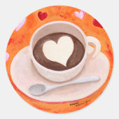 ハートが付いているコーヒーカップ ラウンドシール (正面)