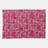 ハートが付いているピンクの山 キッチンタオル (横)