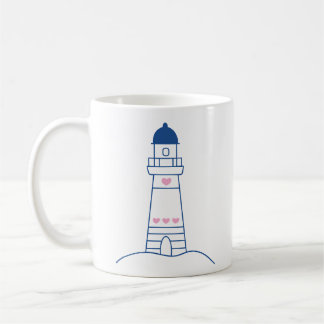 ハートが可愛い手描きの灯台デザイン コーヒーマグカップ