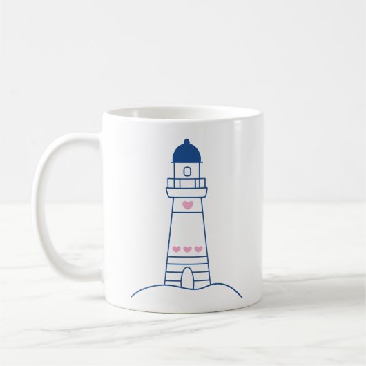 ハートが可愛い手描きの灯台デザイン コーヒーマグカップ (左)