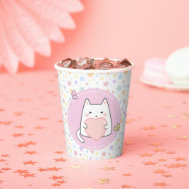 ハートが大好きなかわいい猫 誕生日おめでとう 紙コップ