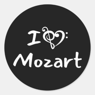 ハートが大好きモーツァルトクラシック音楽ホワイトテキスト ラウンドシール