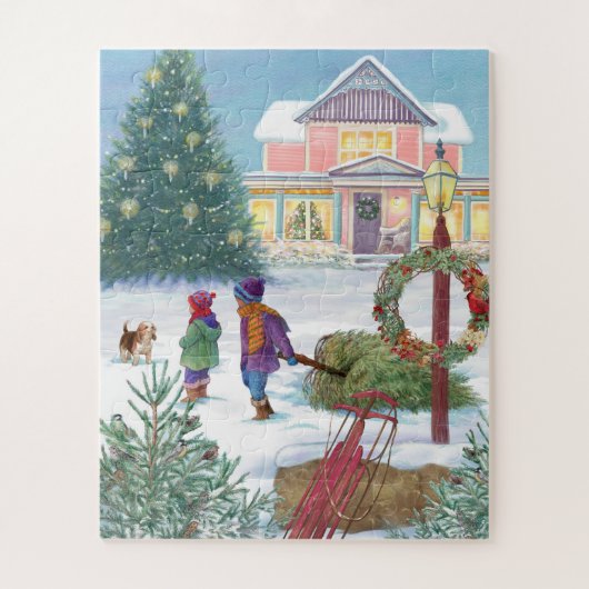 ハートが子どもと一緒に雪の景色を温める ジグソーパズル (縦)