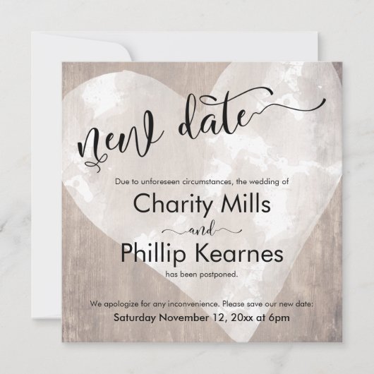 ハートが延期結婚の新しい日付カード (正面)