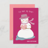 ハートが溶ける雪だるま クラスのバレンタインカード 招待状 (正面/裏面)