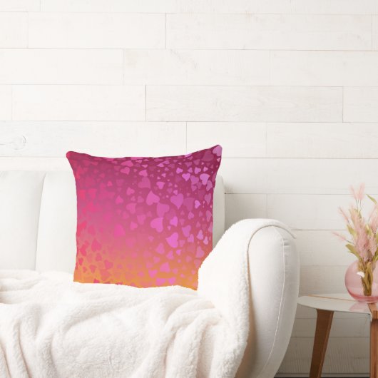 ハートが落ちる ピンクオレンジ クッション (ソファ)