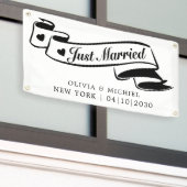 ハートが詰まったモダンな結婚しました カーバナー 横断幕 (ビルの外側)