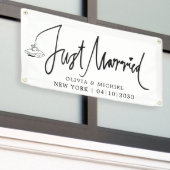 ハートが詰まったモダンな結婚しました カーバナー 横断幕 (ビルの外側)