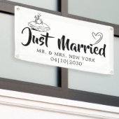ハートが詰まったモダンな結婚しました カーバナー 横断幕 (ビルの外側)