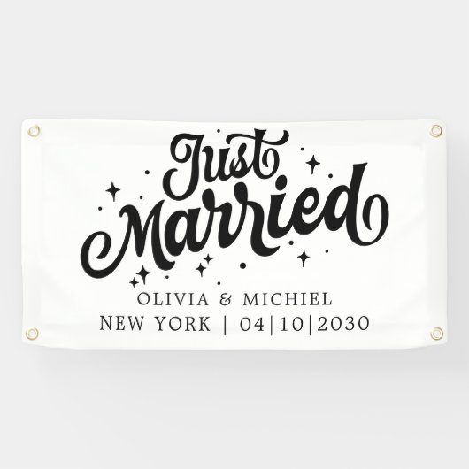 ハートが詰まったモダンな結婚しました カーバナー 横断幕 (横)