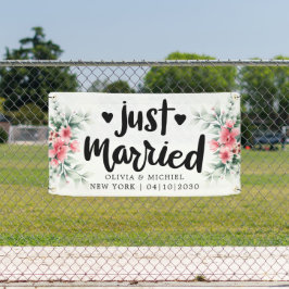 ハートが詰まったモダンな結婚しました カーバナー 横断幕