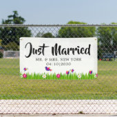 ハートが詰まったモダンな結婚しました カーバナー 横断幕 (インサイチュ)