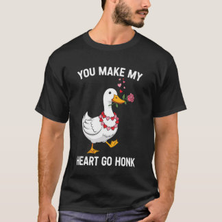 ハートが鳴り出す!かわいいガチョウ バレンタイン Tシャツ