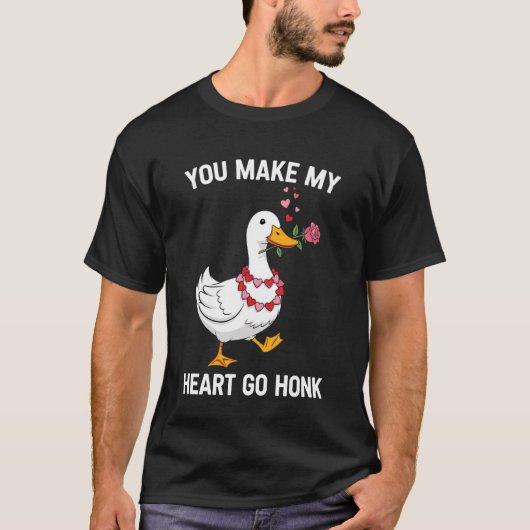 ハートが鳴り出す!かわいいガチョウ バレンタイン Tシャツ (正面)