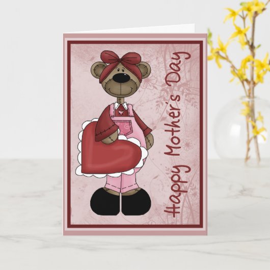 ハートくまのMother´s日 カード (黄色い花)