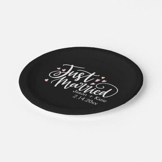 ハートたった今結婚しましたスクリプト名ウェディングデー ペーパープレート (アングル)