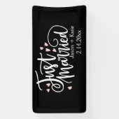 ハートたった今結婚しましたスクリプト名ウェディングデー 横断幕 (縦)