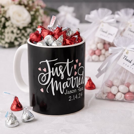 ハートたった今結婚しましたス結婚クリプト名の日付 コーヒーマグカップ