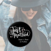 ハートたった今結婚しましたス結婚クリプト名の日付 缶バッジ