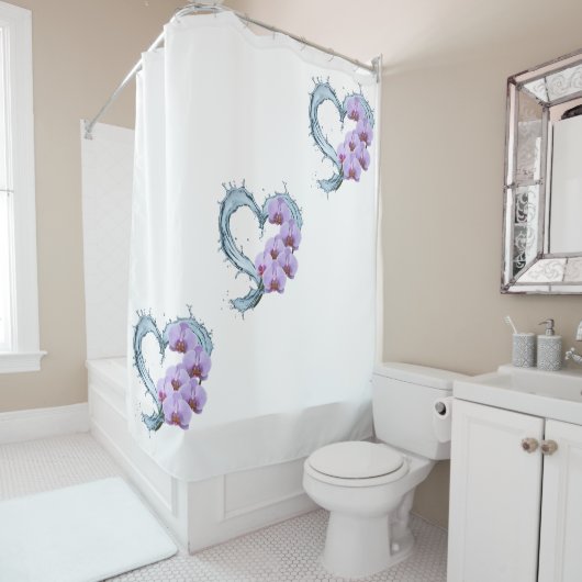 ハートつる植物シャワーカーテンと紫の蘭 シャワーカーテン (インサイチュ)
