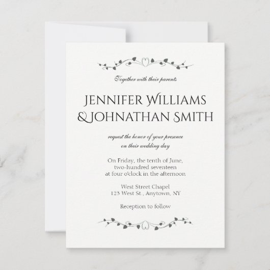 ハートつる植物結婚式招待状 招待状 (正面)