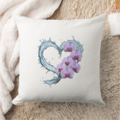 ハートつる植物装飾用クッションとパープルオーキッド クッション (ブランケット)