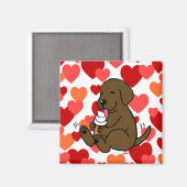 ハートでアイスクリームを舐めるチョコレートラボ マグネット (正面/裏面)
