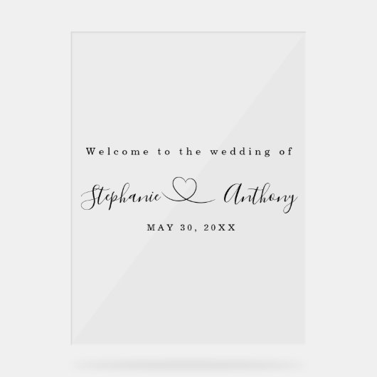 ハートで白黒をミニマル結婚化 アクリルサイン (正面)