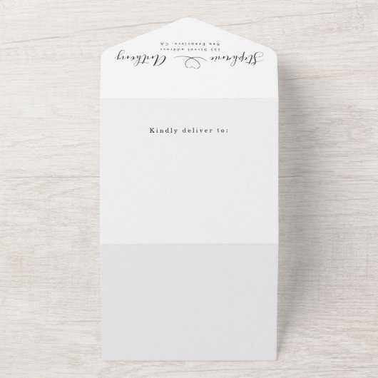 ハートで白黒をミニマル結婚化 オールインワン招待状 (外側)