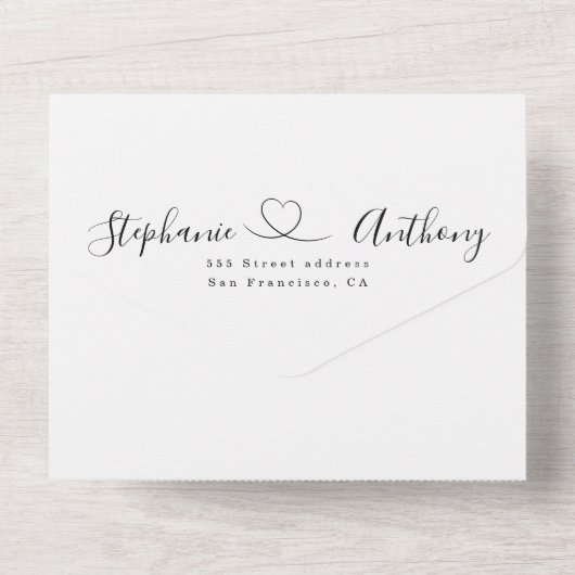 ハートで白黒をミニマル結婚化 オールインワン招待状 (裏面)