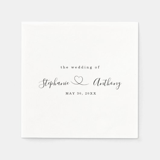 ハートで白黒をミニマル結婚化 スタンダードカクテルナプキン (正面)